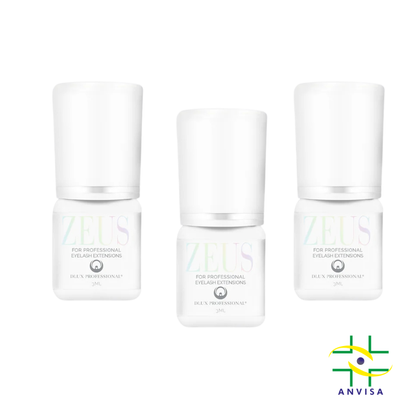 Pack Volume Zeus DLUX Pro · 3 Colas Zeus 3ml · Cola Extensão de Cílios · Tecnologia Coreana