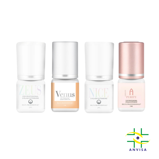 Pack Coquetel DLUX Pro · 4 Colas para Extensão de Cílios · Zeus + Nice + Venus + Purity Clear · Tecnologia Coreana